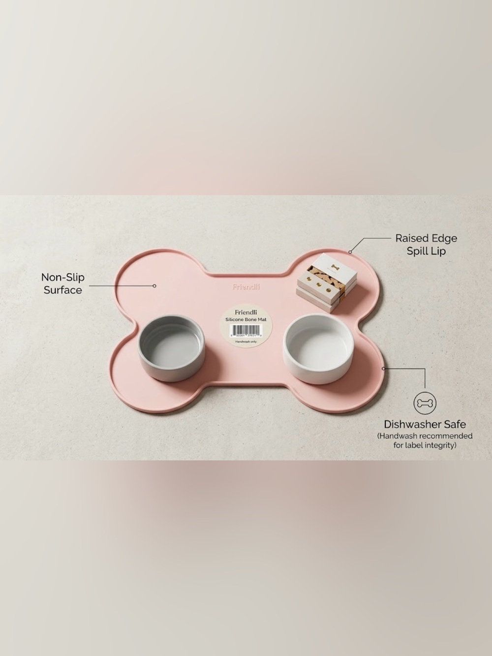 NWT Friendli Silicone Bone Placemat Dog Food Bowl Mat - Pink - One Size